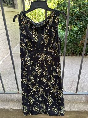 Y2K BCBG Sleeveless Black Floral Dress with Cut-Outs - Medium